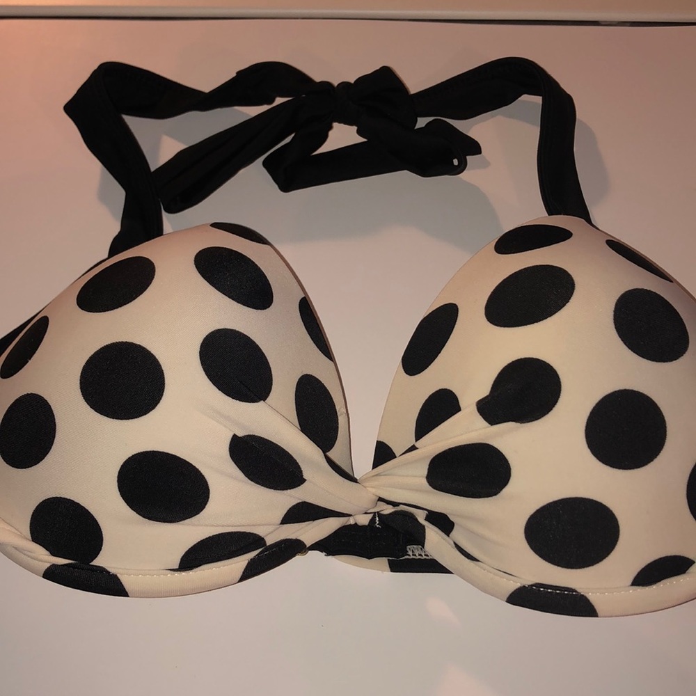 Black and white polka dot bikini top